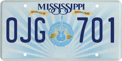 MS license plate OJG701