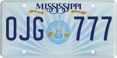 MS license plate OJG777