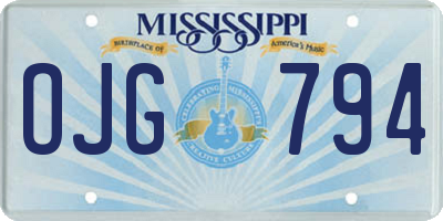 MS license plate OJG794