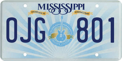 MS license plate OJG801