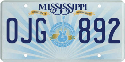 MS license plate OJG892