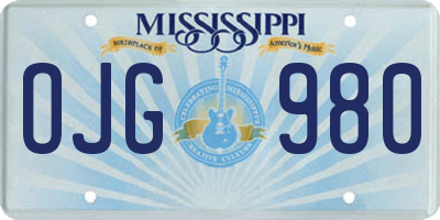 MS license plate OJG980