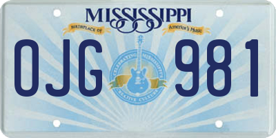 MS license plate OJG981