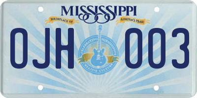 MS license plate OJH003
