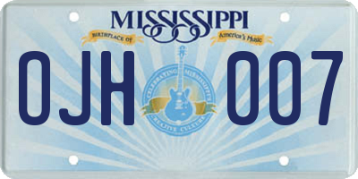 MS license plate OJH007
