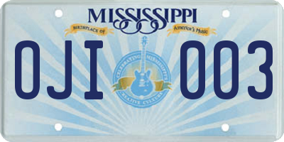 MS license plate OJI003