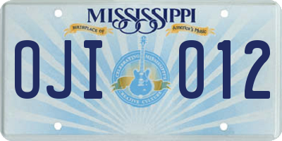 MS license plate OJI012