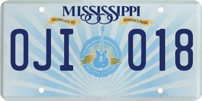 MS license plate OJI018