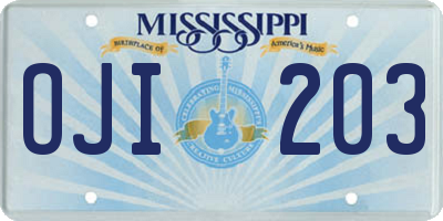 MS license plate OJI203