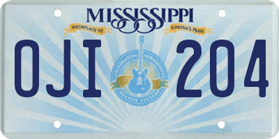 MS license plate OJI204