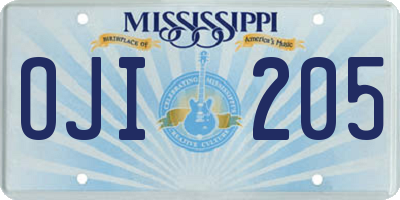 MS license plate OJI205