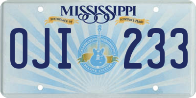 MS license plate OJI233