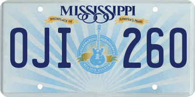 MS license plate OJI260