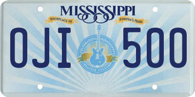 MS license plate OJI500