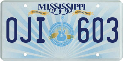 MS license plate OJI603