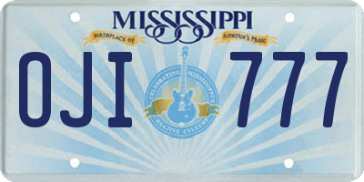 MS license plate OJI777