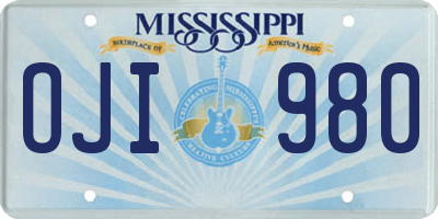 MS license plate OJI980