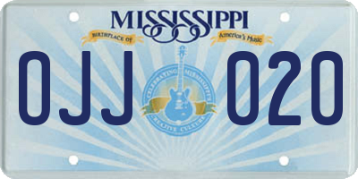 MS license plate OJJ020