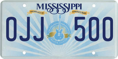 MS license plate OJJ500