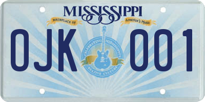 MS license plate OJK001