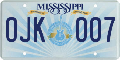 MS license plate OJK007