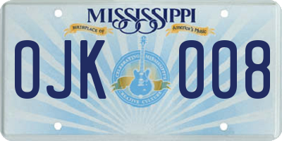 MS license plate OJK008
