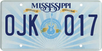MS license plate OJK017
