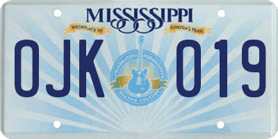 MS license plate OJK019
