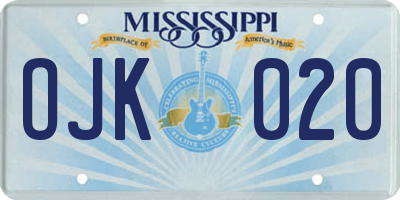MS license plate OJK020