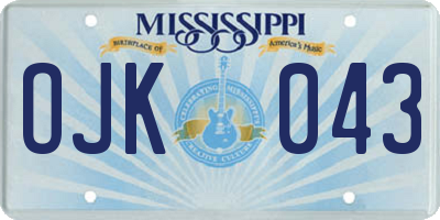MS license plate OJK043