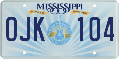 MS license plate OJK104