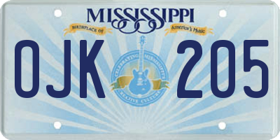 MS license plate OJK205