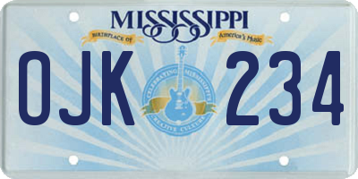 MS license plate OJK234