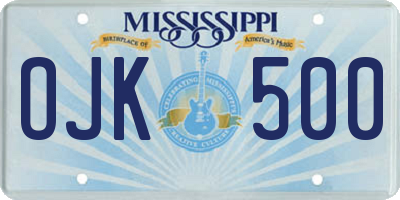 MS license plate OJK500