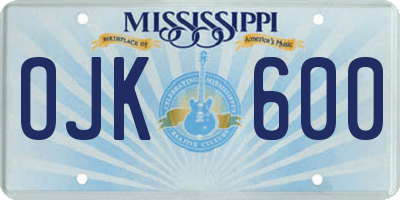 MS license plate OJK600