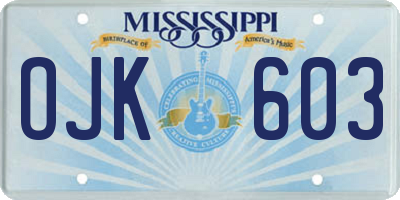 MS license plate OJK603