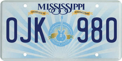 MS license plate OJK980