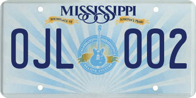 MS license plate OJL002