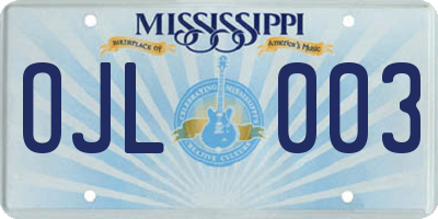 MS license plate OJL003