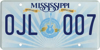 MS license plate OJL007