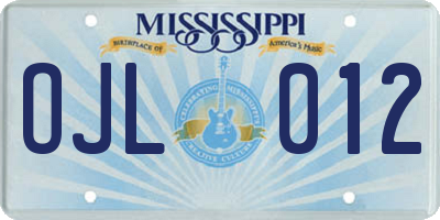 MS license plate OJL012