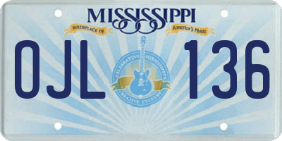 MS license plate OJL136