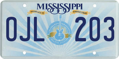 MS license plate OJL203