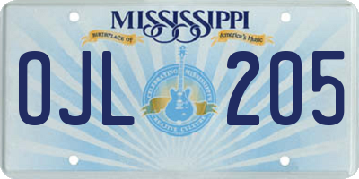 MS license plate OJL205