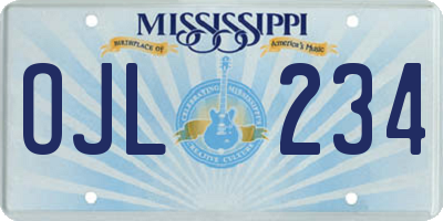 MS license plate OJL234