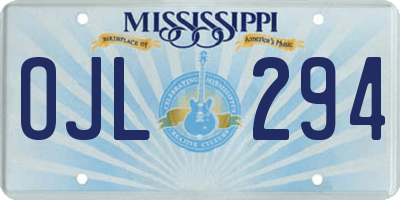 MS license plate OJL294