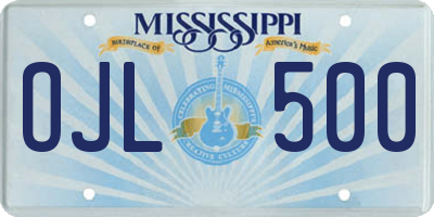 MS license plate OJL500