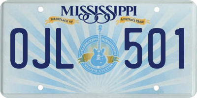 MS license plate OJL501