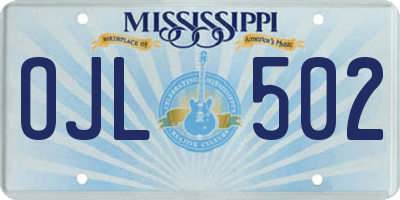 MS license plate OJL502