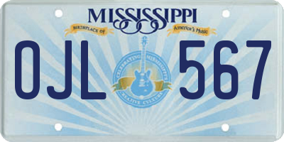 MS license plate OJL567